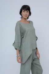 Blusa Linho Manga Longa Assimétrica