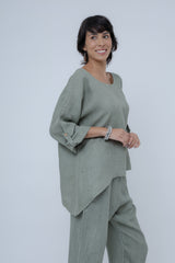 Blusa Linho Manga Longa Assimétrica