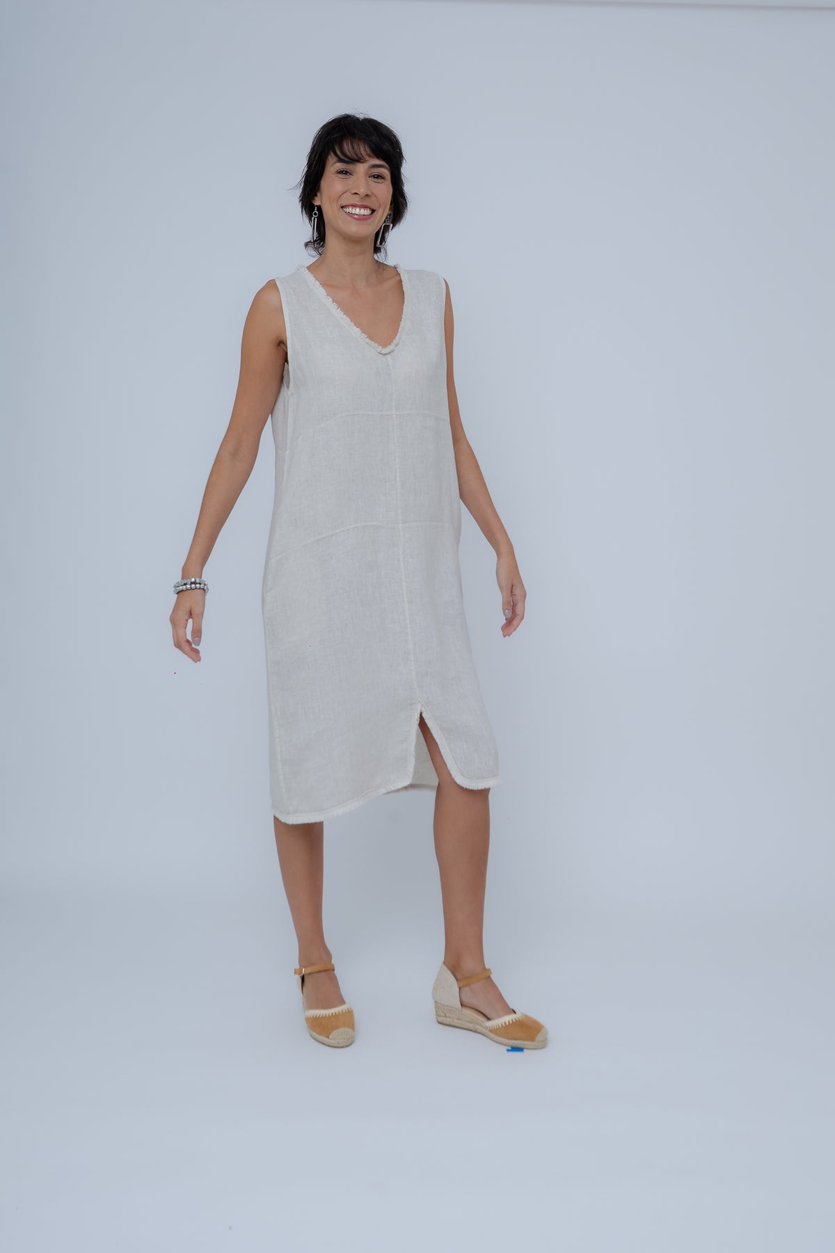 Vestido Linho Dec V Desfiado